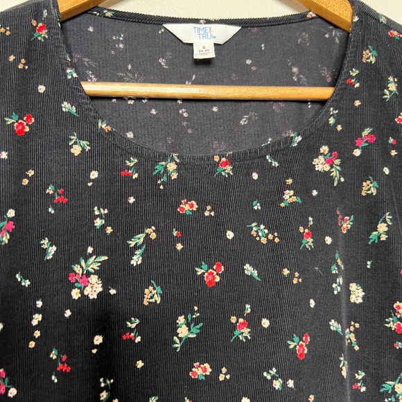 Time and Tru Womens Black Floral Corduroy Tiered Puff Sleeves Mini Dress Size S - Picture 10 of 16
